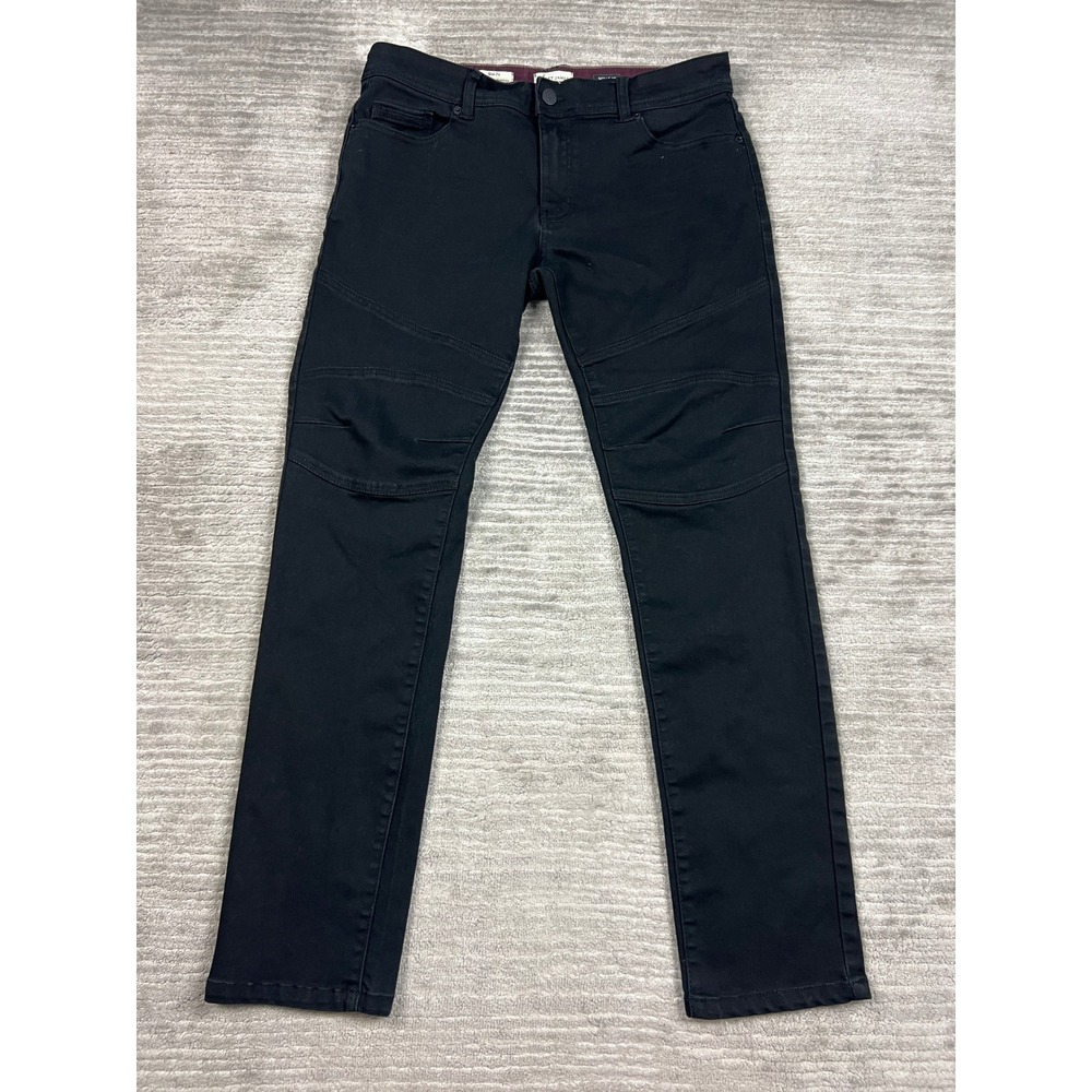 Scott James Pants Mens 34 Black Slim Fit Moto Biker Pleated Knee‎ Cotton Stretch